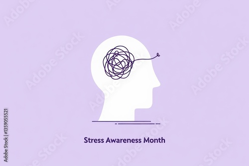 Stress awareness month conceptual design on purple background
