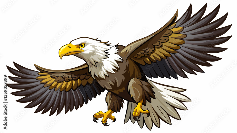 Obraz premium Bald eagle flying draw and paint on white background vector illustration.
