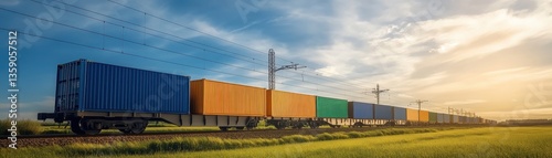 Cargo train transporting goods under international export tariffs agreements, showcasing global trade dynamics.