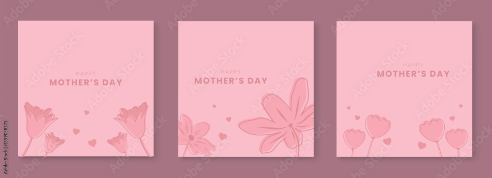 Happy Mother's Day greeting cards with flowers and hearts element. Mothers day banner template. Vector illustration Happy Mother's Day greeting cards with flowers and hearts element. Mothers day banner template. Vector illustration