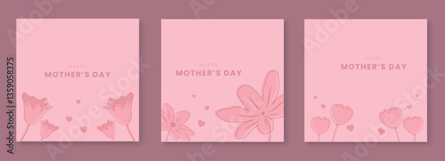 Happy Mother's Day greeting cards with flowers and hearts element. Mothers day banner template. Vector illustration