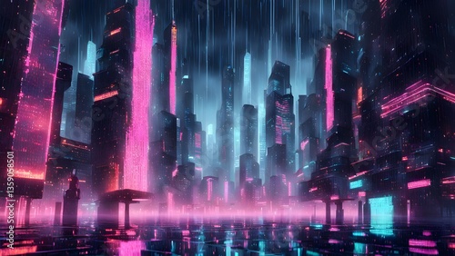 Cyberpunk Cityscape: Neon Rain Reflections