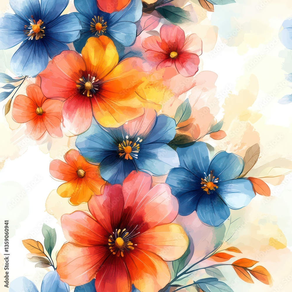 Obraz premium Seamless watercolor flowers pattern