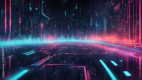 Neon Digital Cityscape: Futuristic Technology Background