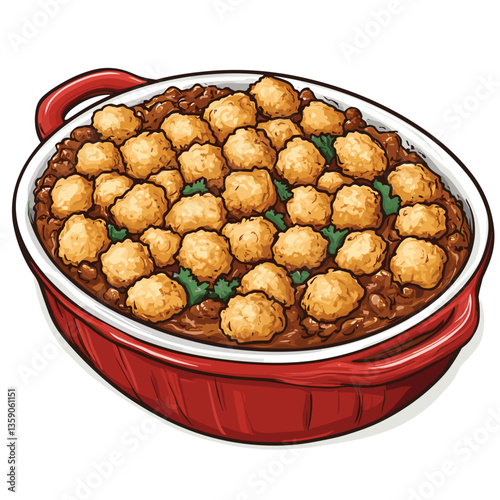 Tater Tot Hotdish Casserole Illustration in Baking Dish