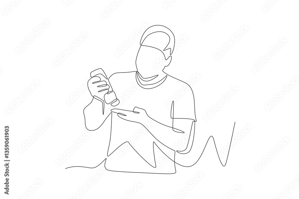 A man who is going to wear sunscreen. Applying sunscreen concept one-line drawing