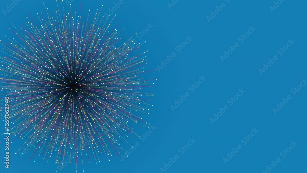 Fototapeta premium Colorful abstract burst pattern on blue background, illustrating celebration, energy, and creativity