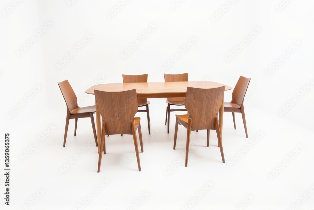 Modern Wooden Dining Set: Table and Six Chairs Modern Wooden Dining Set: Table and Six Chairs