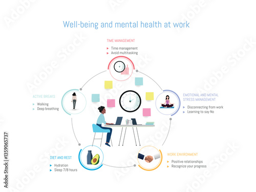 Office worker improving well-being and mental health at work