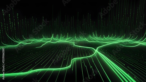 Luminous Green Data Stream Abstract Landscape