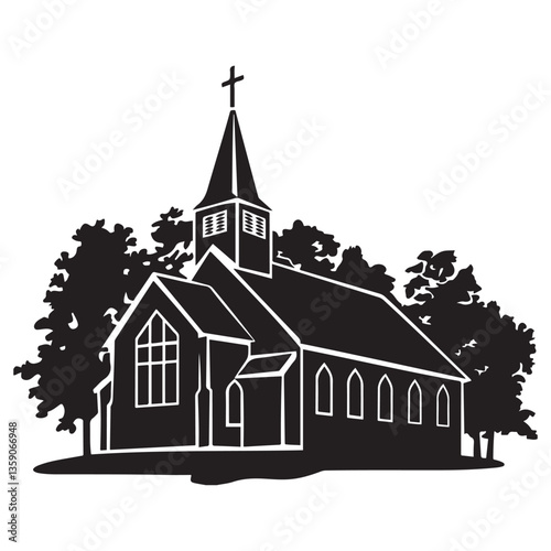 Church house vector silhouette, Christian church icon, Christian church with cross vector, Black. with white background