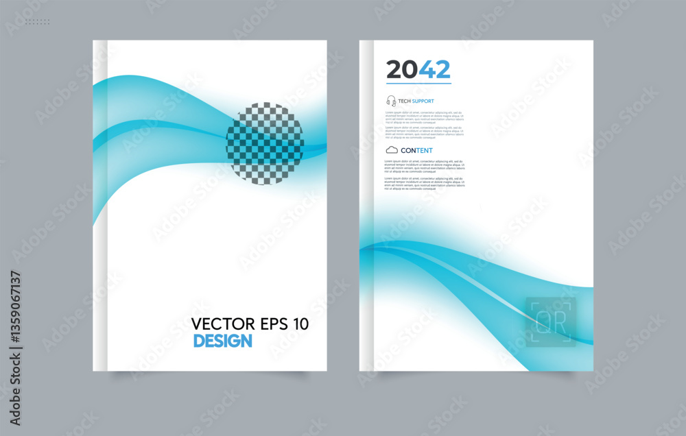 Fototapeta premium Wave. Set Abstract blue geometric modern annual report flyer Brochure leaflet, the presentation cover, magazine advertising. cover with an abstract background. Editable image.