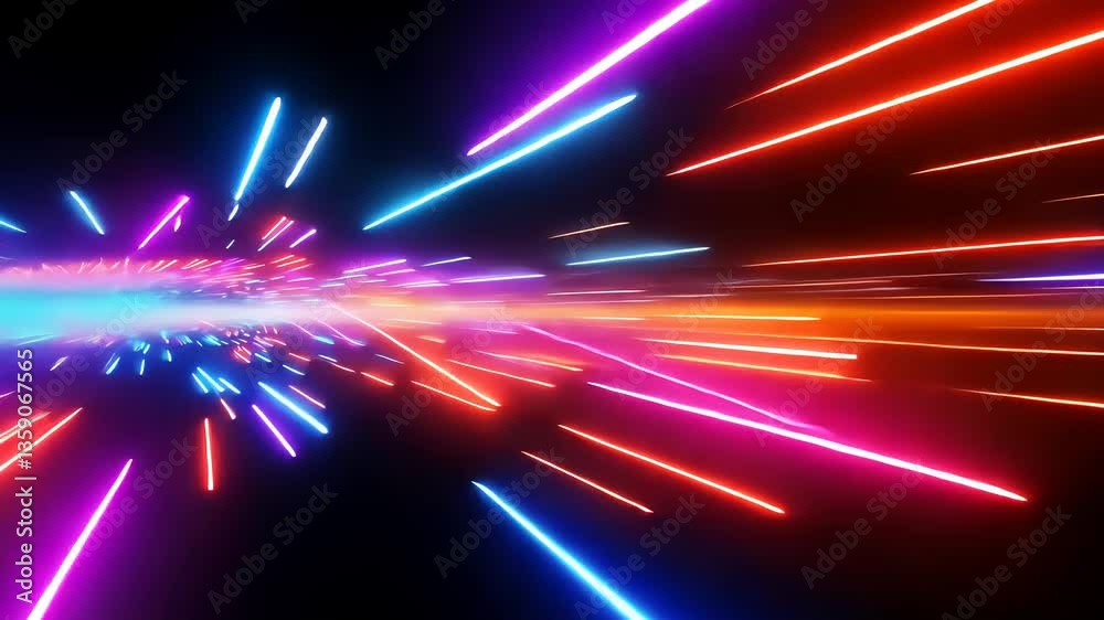 Hypnotic neon light streaks, creating a dynamic, futuristic tunnel effect
