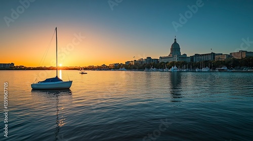 Wallpaper Mural Lake Monona and the Wisconsin State Capitol Building and the Surrounding Madison Area Torontodigital.ca