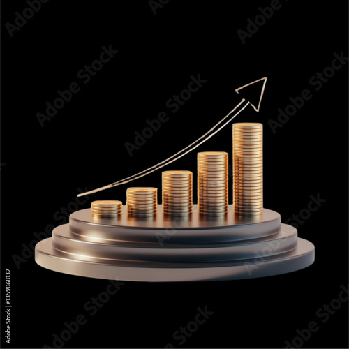 3d growth of money isolated on transparent background with wealth financial business success finance graph stock profit, investment chart, business success, growth 