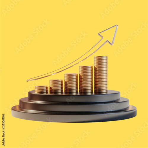 3d growth of money isolated on transparent background with wealth financial business success finance graph stock profit, investment chart, business success, growth 