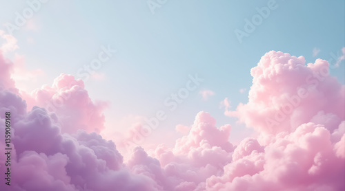dreamy pastel pink and purple clouds in a serene blue sky