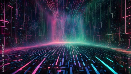 Neon Glowing Lines Futuristic Digital Corridor