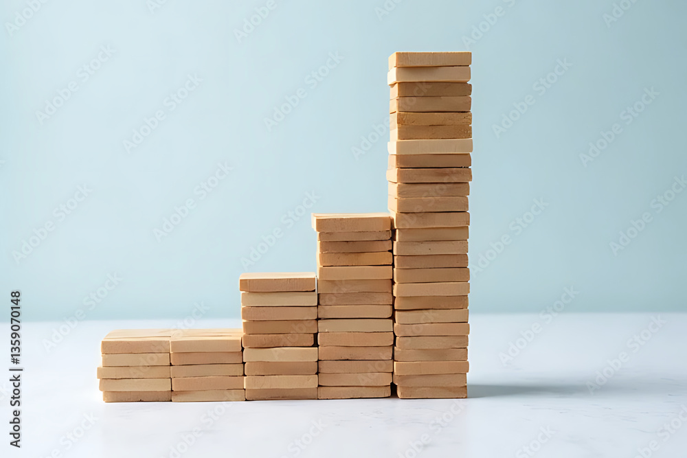 Building success wooden blocks creating growth chart in minimalist office environment Building success wooden blocks creating growth chart in minimalist office environment