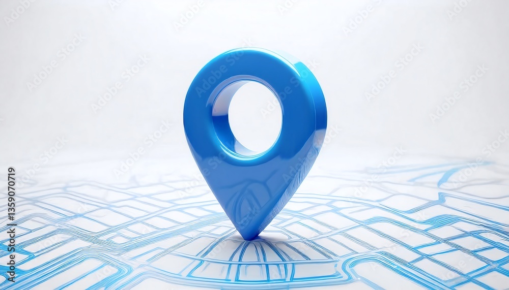 Fototapeta premium A blue location pin sits prominently over a detailed map, symbolizing navigation and geographic information.