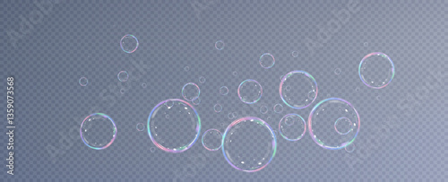 Realistic soap bubbles.Flying bubbles on a transparent background.	