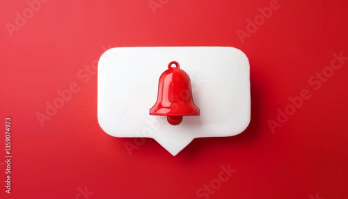 A red bell icon sits atop a white speech bubble against a vibrant red background, symbolizing notifications or alerts.