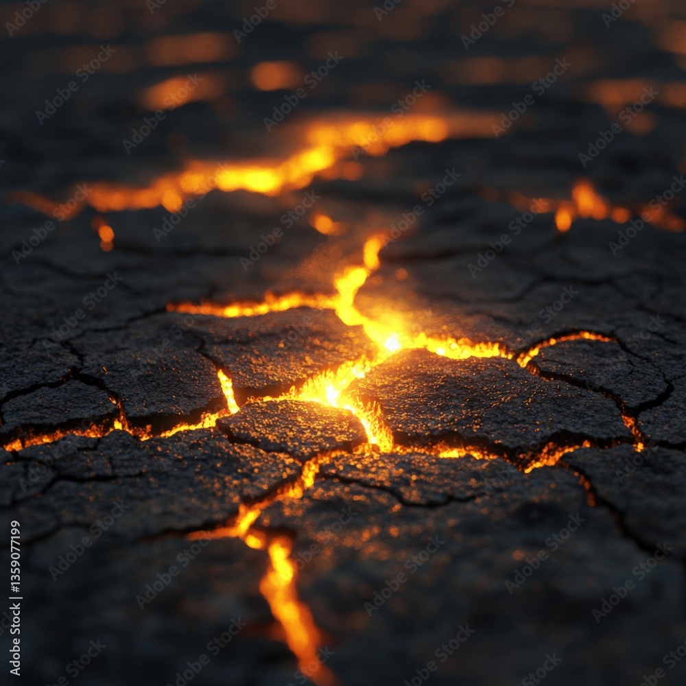 Glowing cracks in ground Glowing cracks in ground