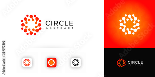 Swirling circular logo made of connected dots and fluid shapes, evokes energy, innovation, motion. Suitable for science, biotech, communication, branding. Modern abstract vector logo.