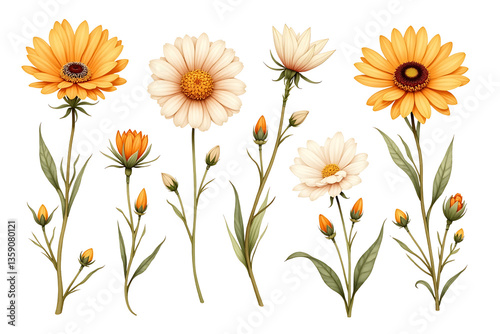 Watercolor Flower Element Set