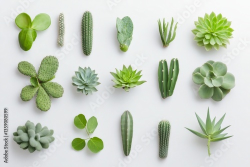 A Vibrant Arrangement of Succulents and Cacti: A Minimalist Botanical Display