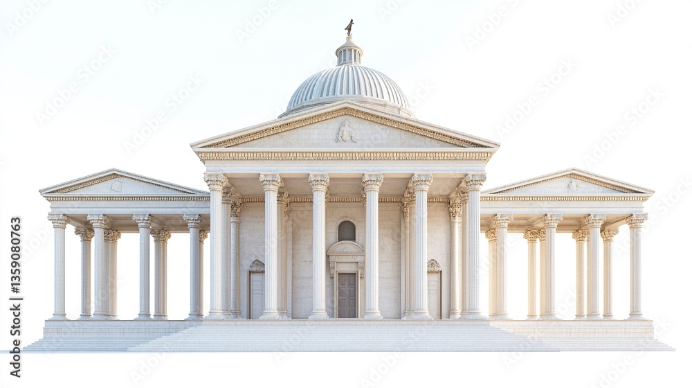 Obraz premium Iconic United States Capitol building majestic dome and grand neoclassical columns isolated on a pure white background stunning architectural clarity. 