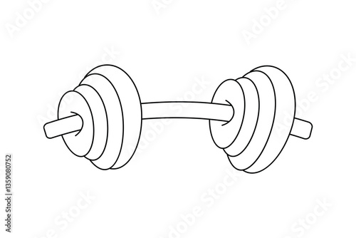 Dumbbell continuous one drawing and minimalist style isolate outline vector icon
