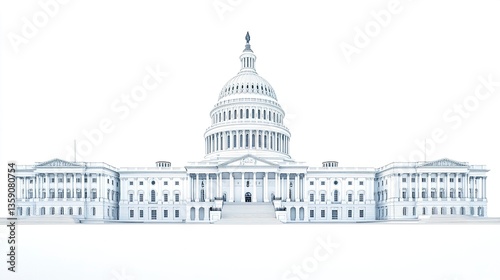 Iconic Capitol building architectural masterpiece with grand dome and columns set against a pure white background.  
