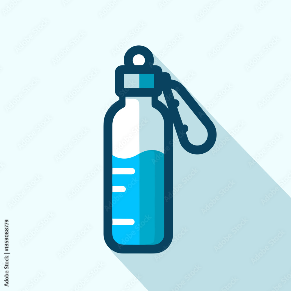 Fototapeta premium Flat Design Water Bottle Icon in Blue with Carabiner for Outdoor Applications