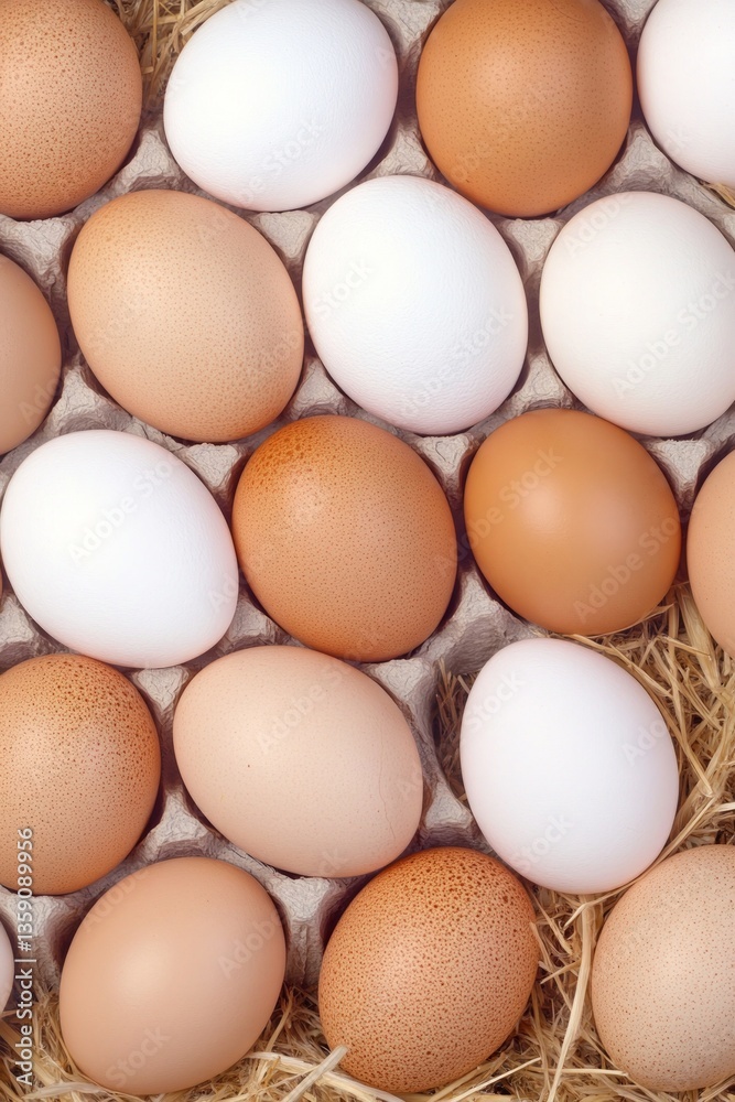 A Fresh Collection of Eggs in a Carton, Ready for a Delicious Breakfast A Fresh Collection of Eggs in a Carton, Ready for a Delicious Breakfast