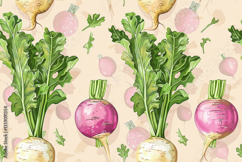 Vibrant Turnip Vegetable Pattern Illustration for Minimalist Wallpaper Design