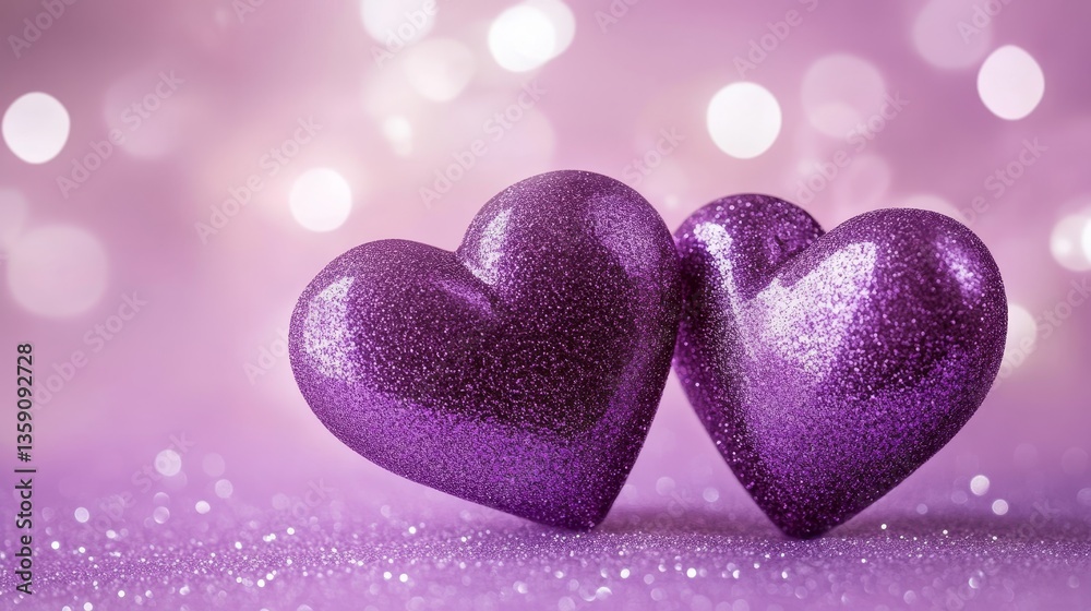 Obraz premium Ethereal hearts and shimmering stars on a lavender and blush pink dreamy background