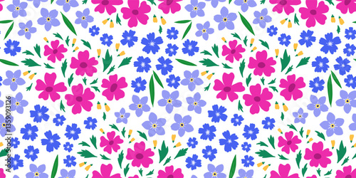 Floral seamless pattern. Summer colorful meadow background. Template for card, invitation, poster, wrapping cover, banner, interior decor. Fabric textile print.