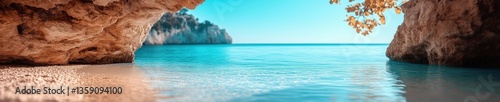 Tranquil coastal view with crystal clear waters and rocky cliffs in a picturesque setting