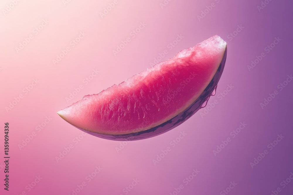 A slice of watermelon suspended with a gradient background of colors A slice of watermelon suspended with a gradient background of colors