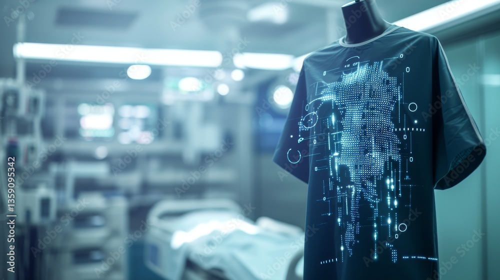 A green surgical gown displayed in a sterile operating room, emphasizing cleanliness and preparation in a modern healthcare setting. The soft lighting and neatly arranged equipment convey readiness