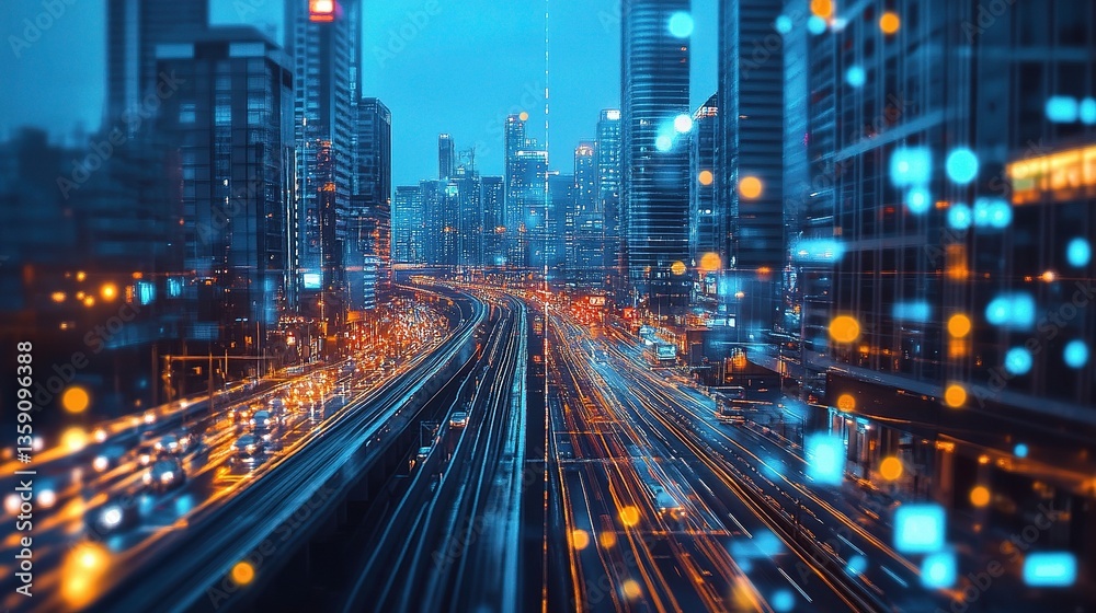 Futuristic Urban Planning Concept with Smart AR Overlays and Lights Futuristic Urban Planning Concept with Smart AR Overlays and Lights