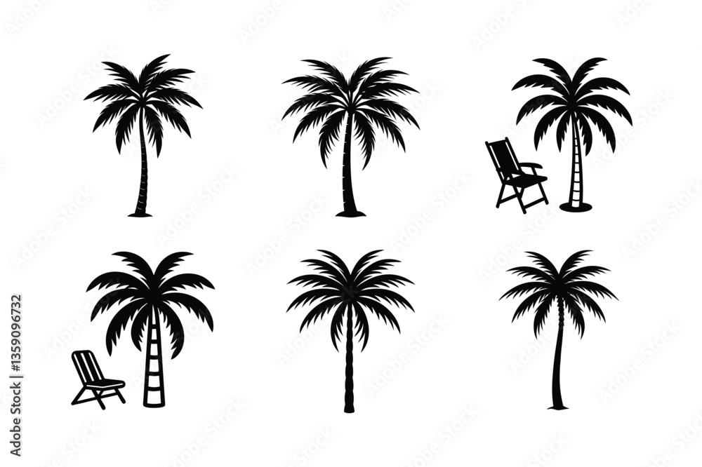 Simple Black and White Palm Trees and Beach Chairs Simple Black and White Palm Trees and Beach Chairs