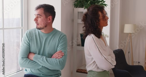 Couple conflict talk, husband, wife in despair, anger, miscommunication, family separation, physical distance no contact, emotional problem, differences in opinions unfaithful to spouse, stress