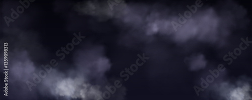 Stormy dark sky background with swirling smoky gray clouds for atmospheric, dramatic scenes or mysterious, sinister designs. Grayscale foggy air texture, moody weather ambiance vector illustration.