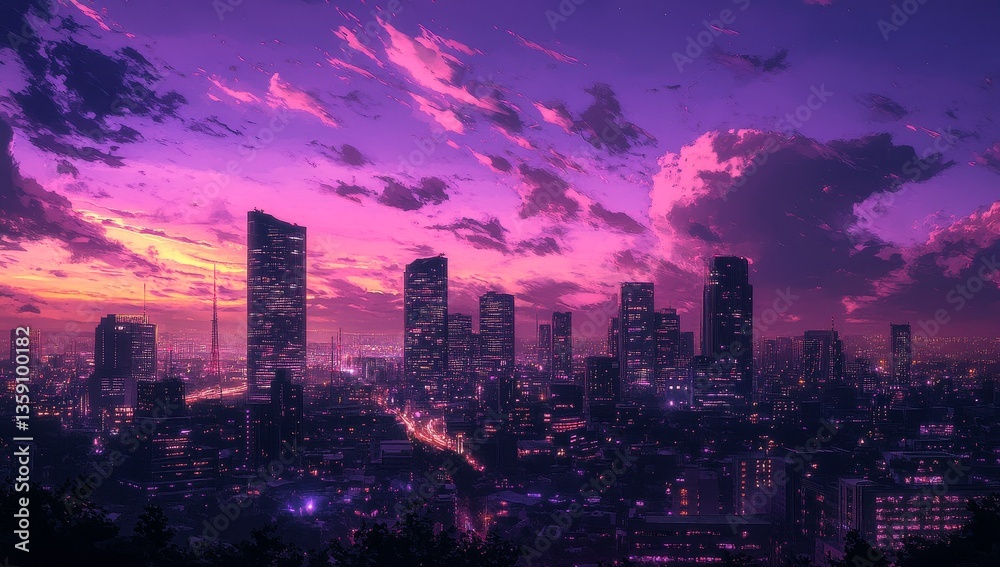 Obraz premium Vibrant cityscape at twilight