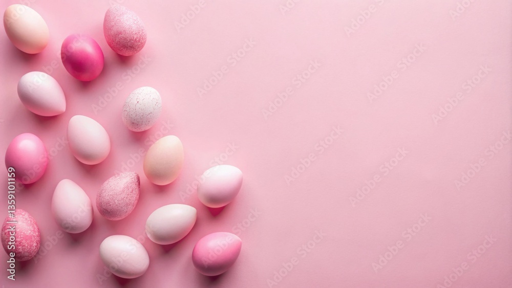 A delicate arrangement of pastel pink eggs on a soft blush background, creating a whimsical and celebratory atmosphere. A delicate arrangement of pastel pink eggs on a soft blush background, creating a whimsical and celebratory atmosphere.
