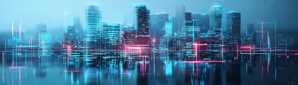 Abstract urban mixed media piece, overlaying city skyline photography with textured paint layers and neon glitch effects, modern and dynamic, cinematic composition Abstract urban mixed media piece, overlaying city skyline photography with textured paint layers and neon glitch effects, modern and dynamic, cinematic composition