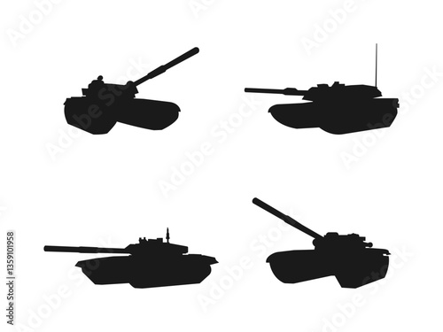 Set of military tank silhouette. Army tank silhouette. Vector illustration. Tank icon vector illustration. Military tank silhouette for icon, symbol or sign. Vector illustration on a white background.