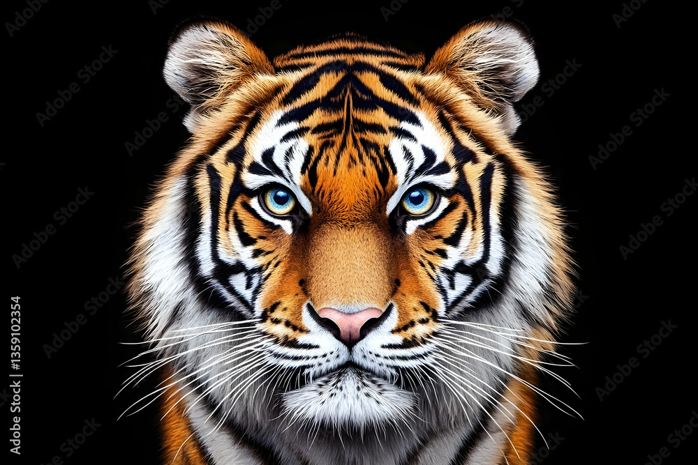 Majestic tiger portrait against black background Majestic tiger portrait against black background